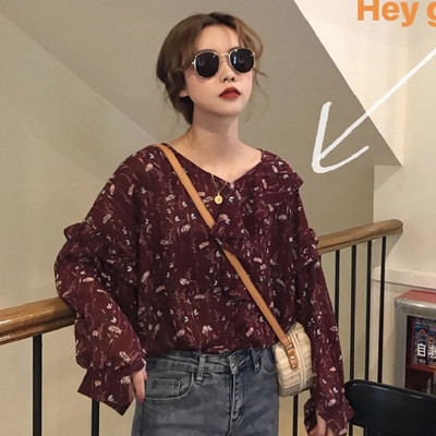 Μοντέρνα γυναικεία μπλούζα με floral μοτίβα σε δύο χρώματα