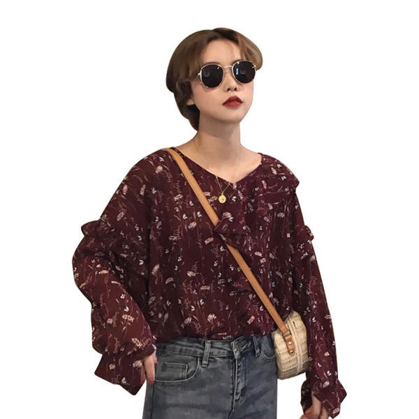 Μοντέρνα γυναικεία μπλούζα με floral μοτίβα σε δύο χρώματα