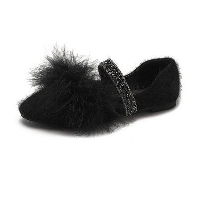Κομψά γυναικεία παπούτσια με γούνα και διακοσμητικές πέτρες σε τρία χρώματα