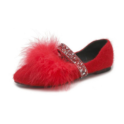Κομψά γυναικεία παπούτσια με γούνα και διακοσμητικές πέτρες σε τρία χρώματα