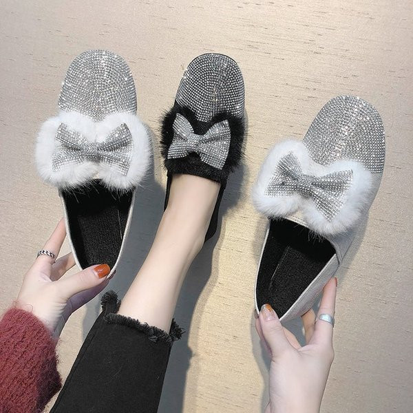 Mocasini moderni de dama cu pietre decorative si puf in doua culori