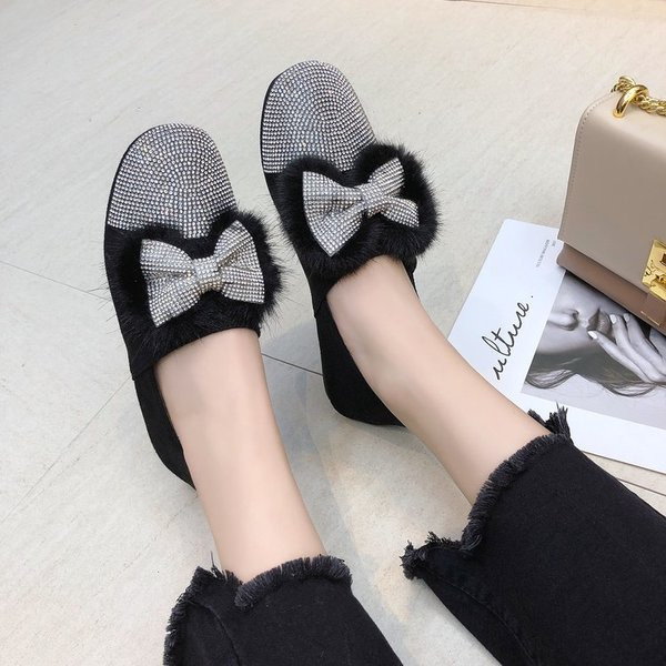 Mocasini moderni de dama cu pietre decorative si puf in doua culori