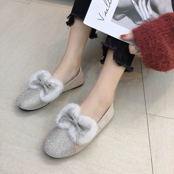 Mocasini moderni de dama cu pietre decorative si puf in doua culori