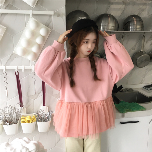 Καθημερινό γυναικείο πουκάμισο με τούλι σε μπλε και ροζ χρώμα