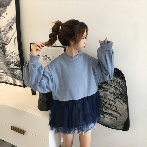 Καθημερινό γυναικείο πουκάμισο με τούλι σε μπλε και ροζ χρώμα