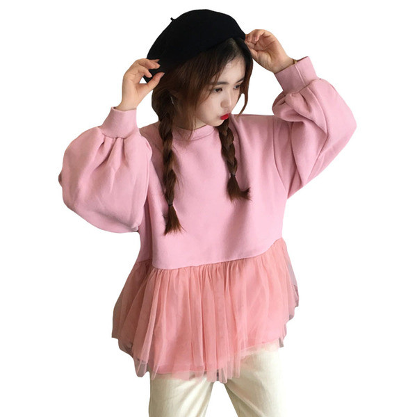 Καθημερινό γυναικείο πουκάμισο με τούλι σε μπλε και ροζ χρώμα