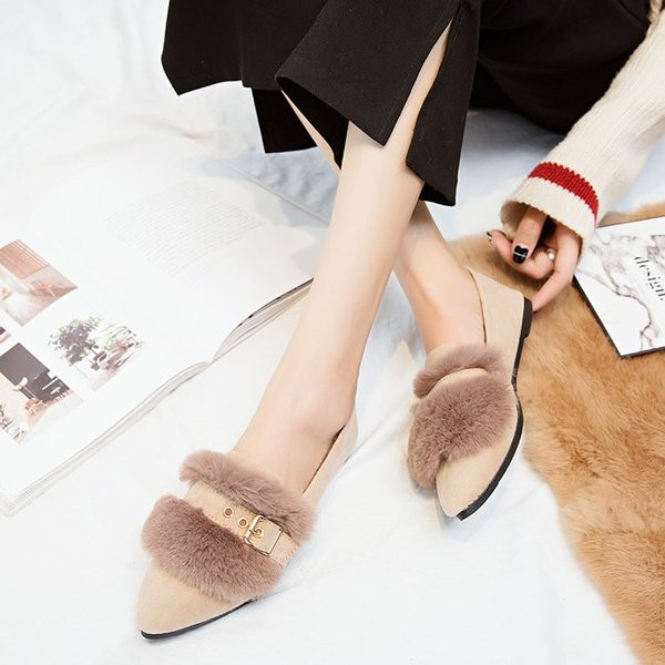 Mocasini moderni de dama cu puf si catarama metalica in trei culori