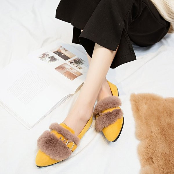 Mocasini moderni de dama cu puf si catarama metalica in trei culori