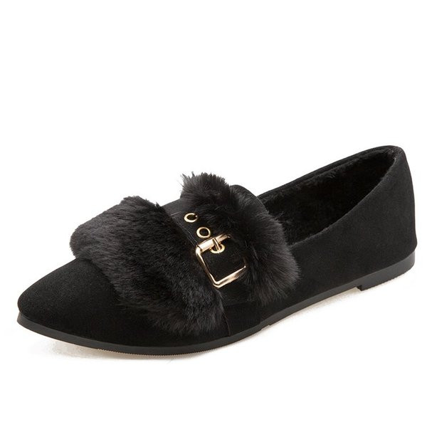 Mocasini moderni de dama cu puf si catarama metalica in trei culori