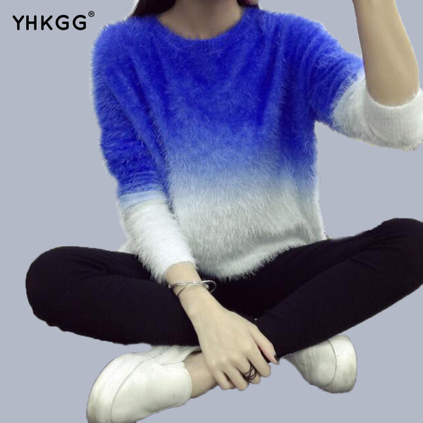 Pulover gros de dama modern in doua culori irizate