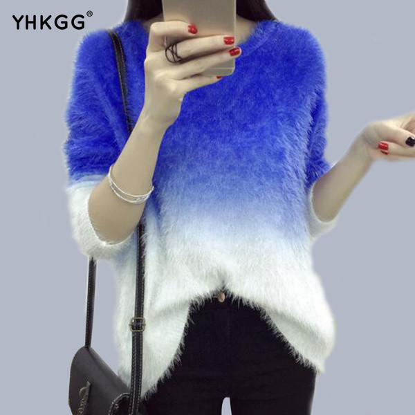 Pulover gros de dama modern in doua culori irizate