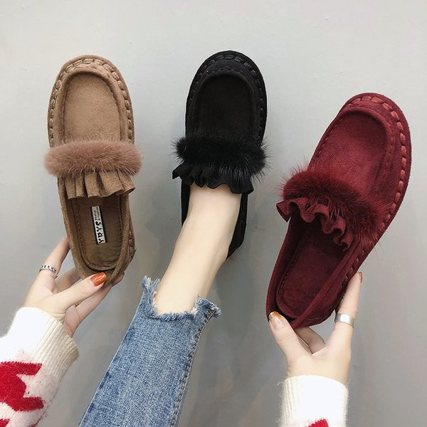 Mocasini casual dama din piele intoarsa ecologica cu puf in trei culori