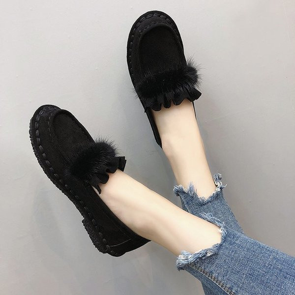 Mocasini casual dama din piele intoarsa ecologica cu puf in trei culori