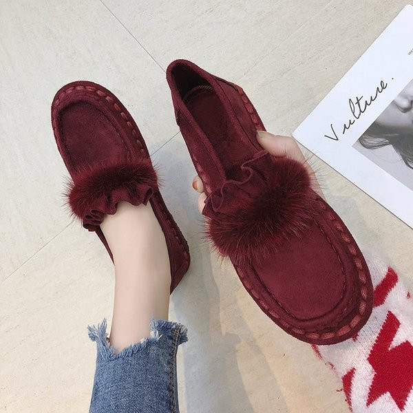 Mocasini casual dama din piele intoarsa ecologica cu puf in trei culori