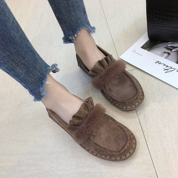 Mocasini casual dama din piele intoarsa ecologica cu puf in trei culori