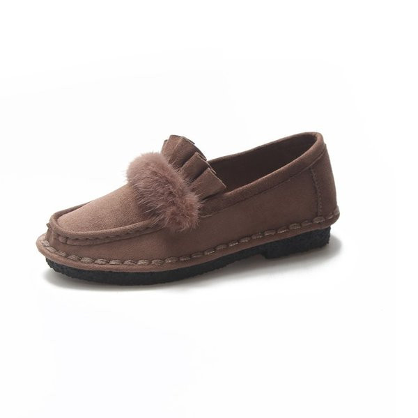 Mocasini casual dama din piele intoarsa ecologica cu puf in trei culori