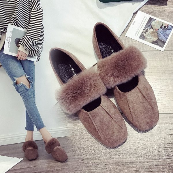 Mocasini moderni de dama din piele intoarsa ecologica cu puf in trei culori