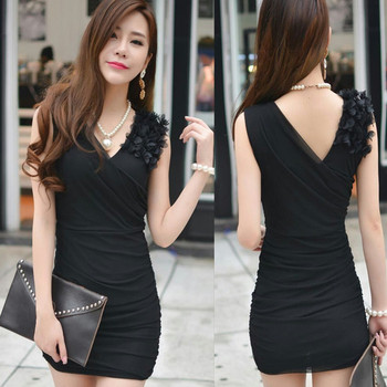 Γυναικείο κομψό φόρεμα σε διάφορα χρώματα με 3D στοιχείο - δύο μοντέλα