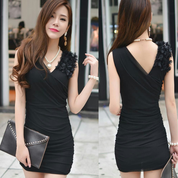 Γυναικείο κομψό φόρεμα σε διάφορα χρώματα με 3D στοιχείο - δύο μοντέλα