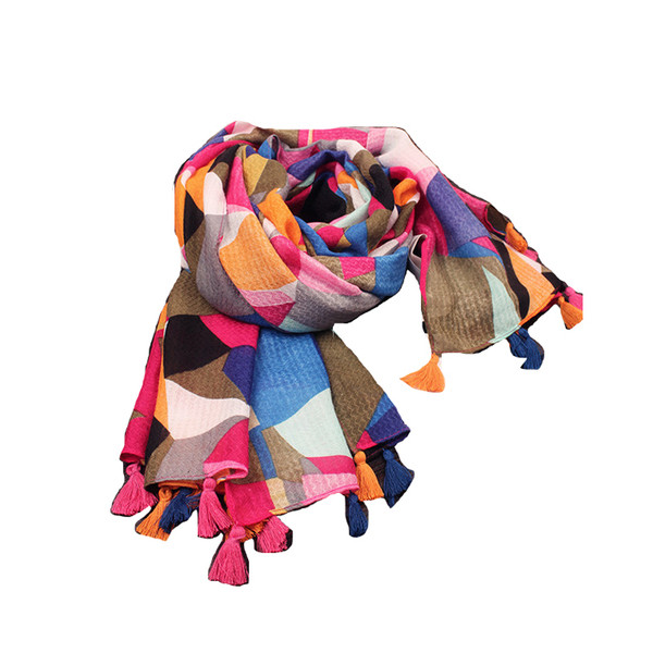 Esarfa de dama colorata moderna cu ciucuri