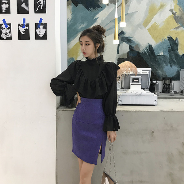 Bluza de dama eleganta cu guler inalt in trei culori