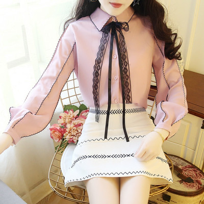 Елегантна дамска риза с панделка в три цвята