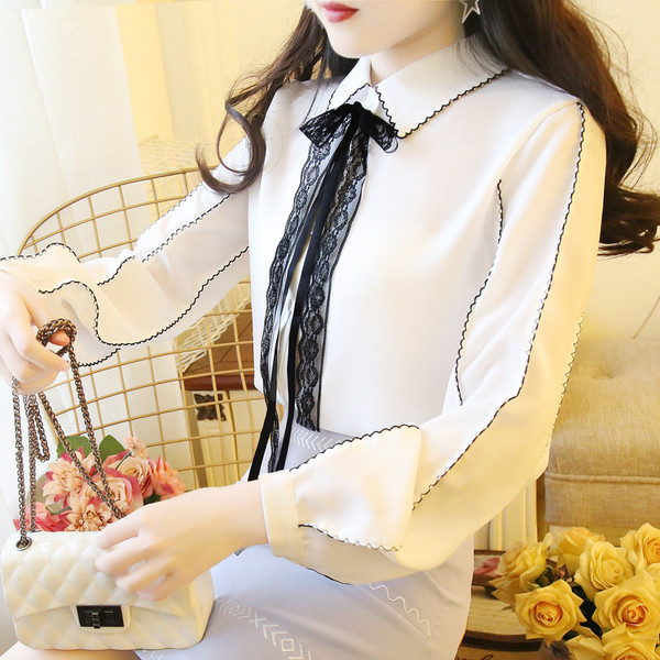 Елегантна дамска риза с панделка в три цвята