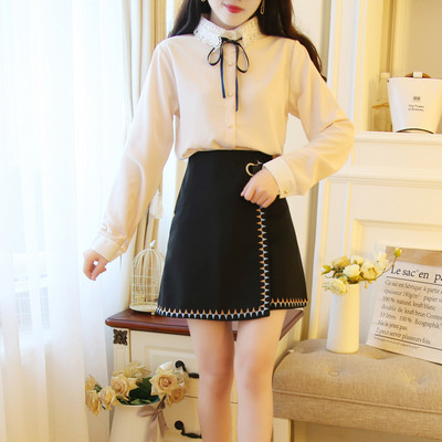 Cămașă elegantă de damă cu guler din dantelă în trei culori