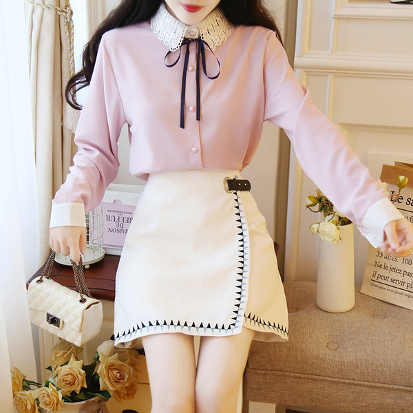 Cămașă elegantă de damă cu guler din dantelă în trei culori