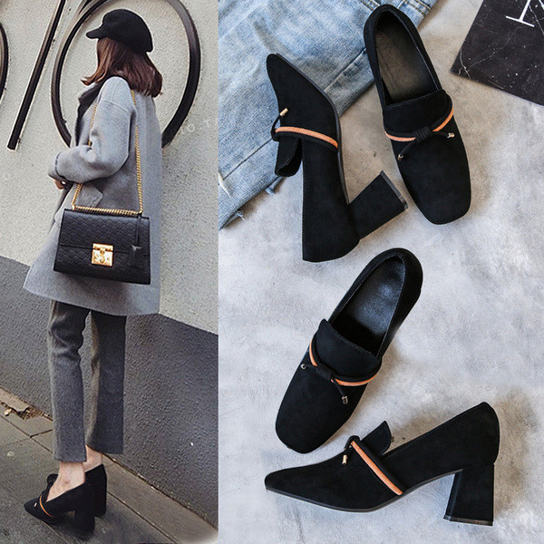 Pantofi eleganti de dama cu toc gros in negru