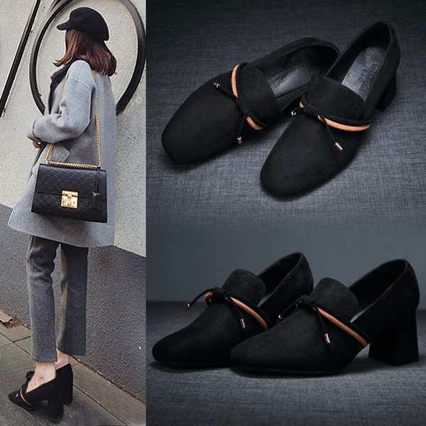 Pantofi eleganti de dama cu toc gros in negru