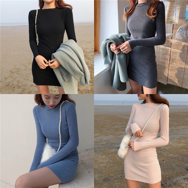 Ежедневна дамска рокля с дълъг ръкав в няколко цвята