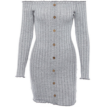 Модерна дамска рокля с голи рамене в четири цвята