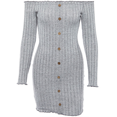 Модерна дамска рокля с голи рамене в четири цвята