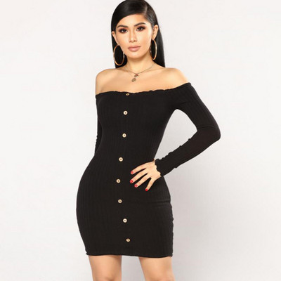 Модерна дамска рокля с голи рамене в четири цвята