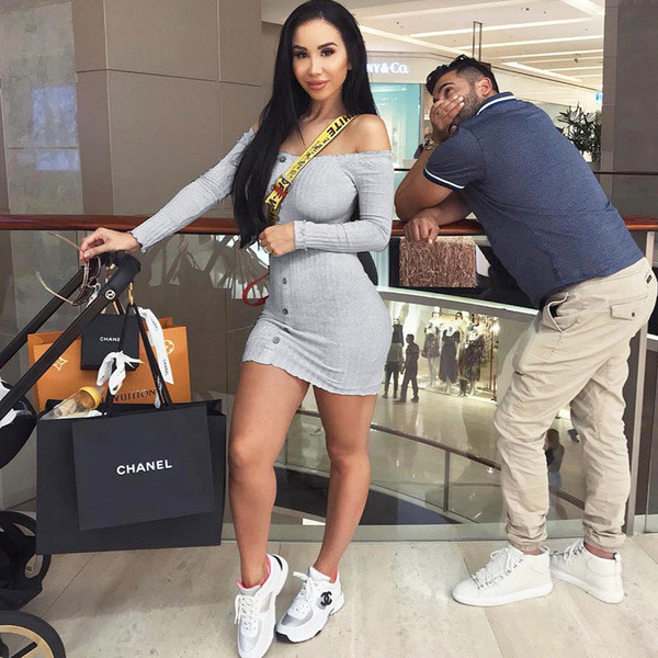 Модерна дамска рокля с голи рамене в четири цвята