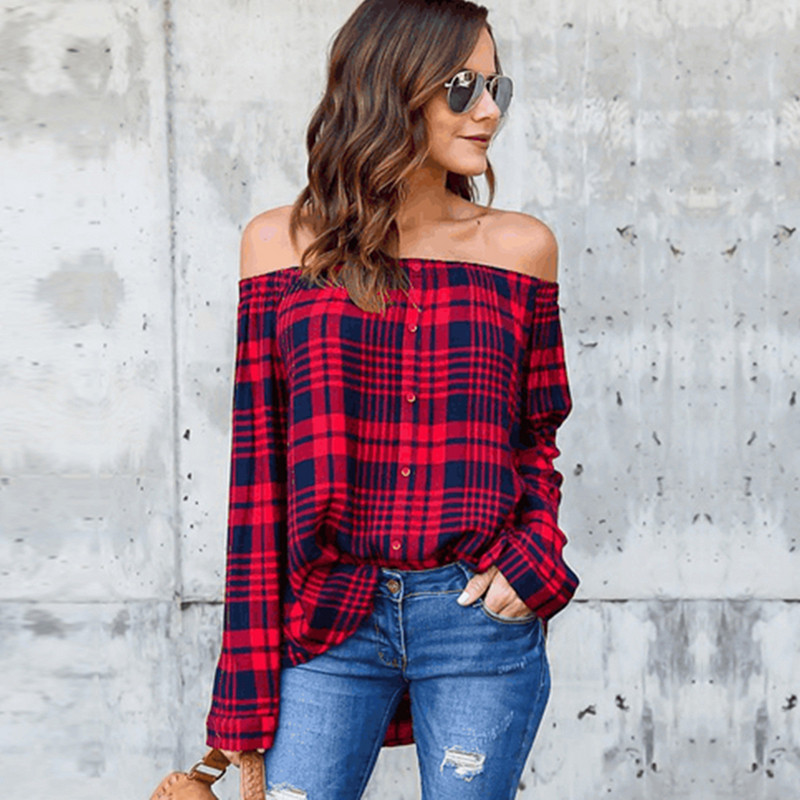 Cămașă damă în carouri cu umerii goi în două culori