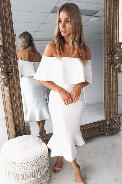 Rochie elegantă de damă cu umerii goi în patru culori