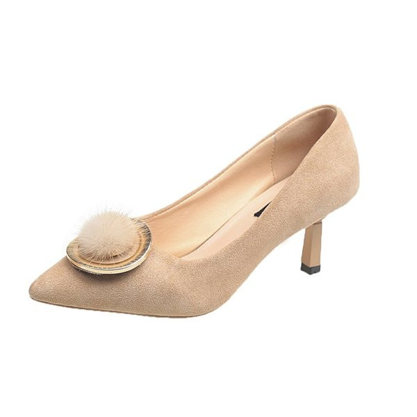 Pantofi eleganti de dama cu decor metalic si puf in doua culori