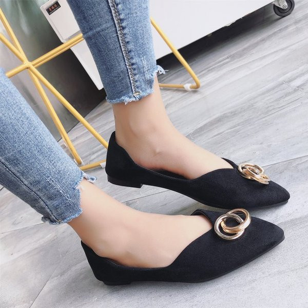 Model casual de mocasini de dama cu element metalic din piele intoarsa ecologica in doua culori