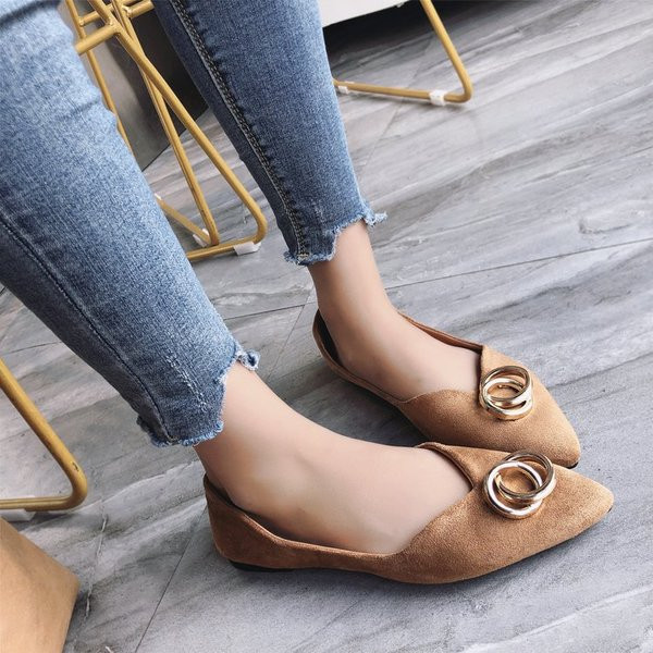 Model casual de mocasini de dama cu element metalic din piele intoarsa ecologica in doua culori