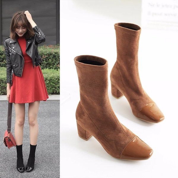 Модерни дамски ботуши от еко велур в два цвята