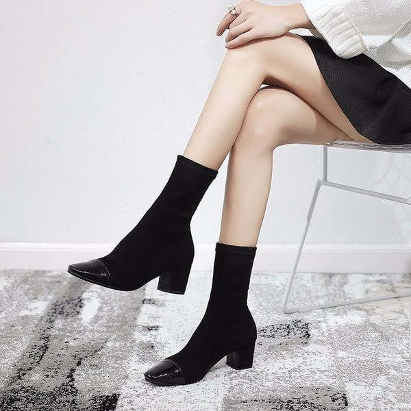 Модерни дамски ботуши от еко велур в два цвята