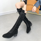 Стилни дамски ботуши с връзки от еко велур в три цвята