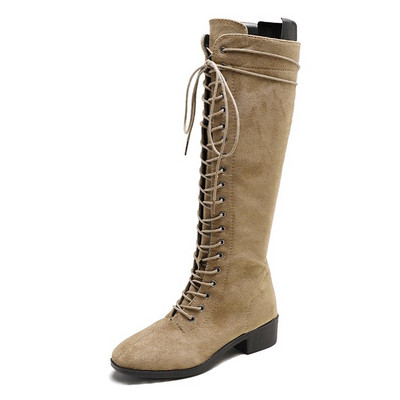 Стилни дамски ботуши с връзки от еко велур в три цвята