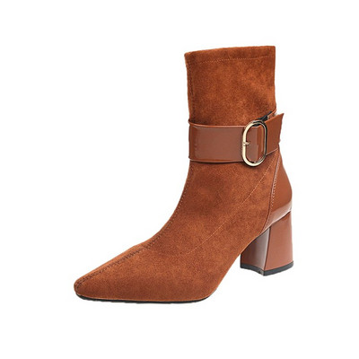 Κομψές γυναικείες μπότες με μεταλλική πόρπη από οικολογικό σουέτ σε δύο χρώματα