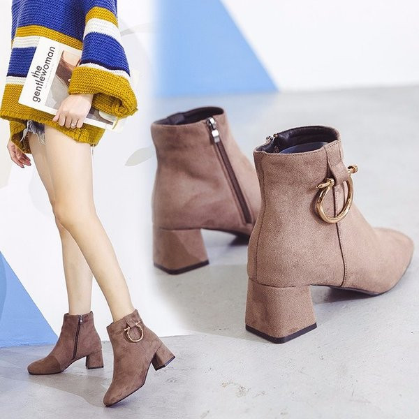 Ghete de dama moderne cu element metalic din piele intoarsa ecologica in doua culori