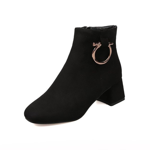 Ghete de dama moderne cu element metalic din piele intoarsa ecologica in doua culori