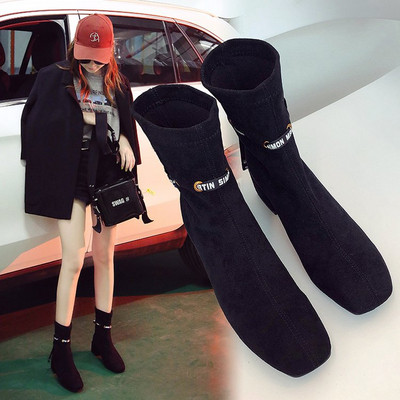 Γυναικείες  casual μπότες με μαύρο χρώμα σε οικολογικό σουέτ