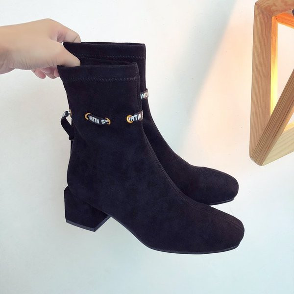 Γυναικείες  casual μπότες με μαύρο χρώμα σε οικολογικό σουέτ